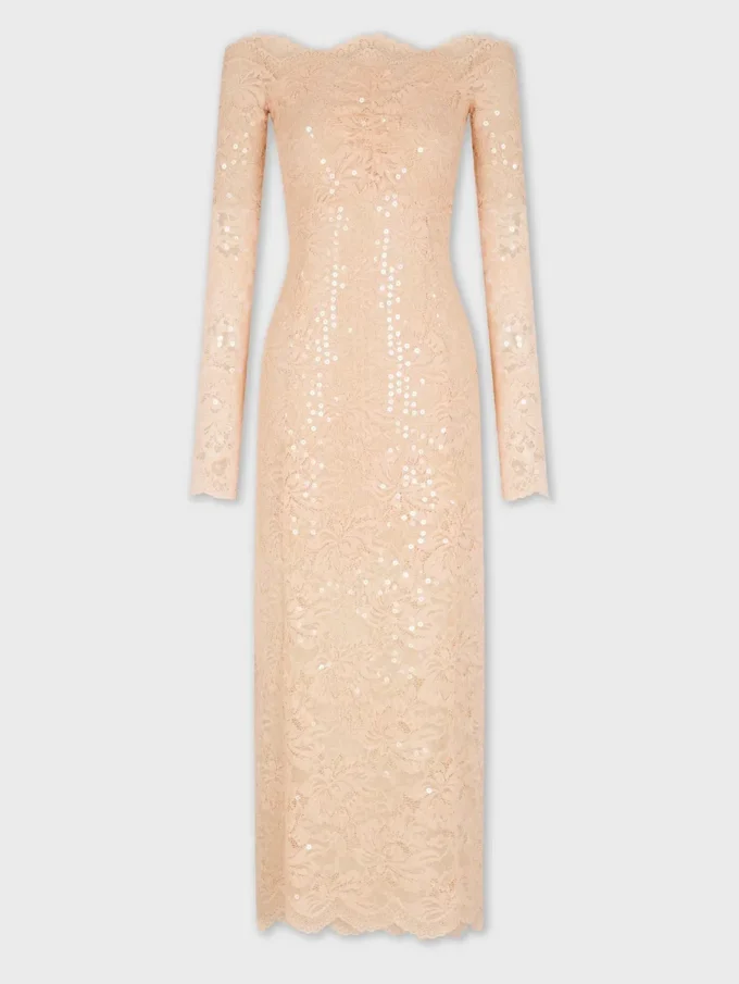 Rochie midi din dantelă cu broderii din paiete