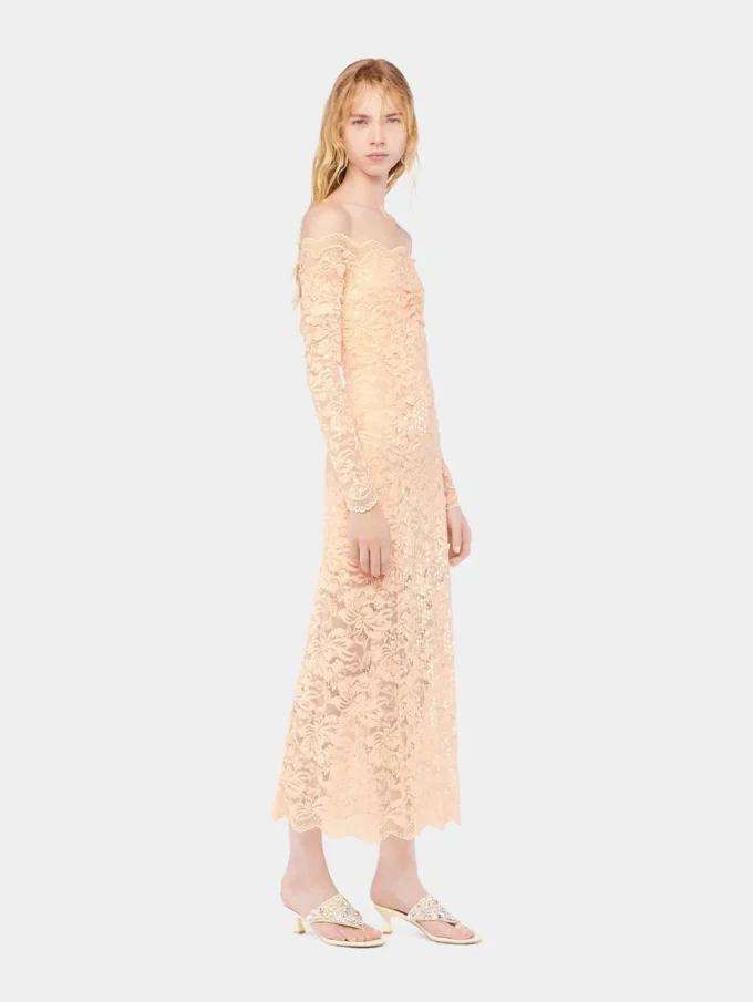 Rochie midi din dantelă cu broderii din paiete