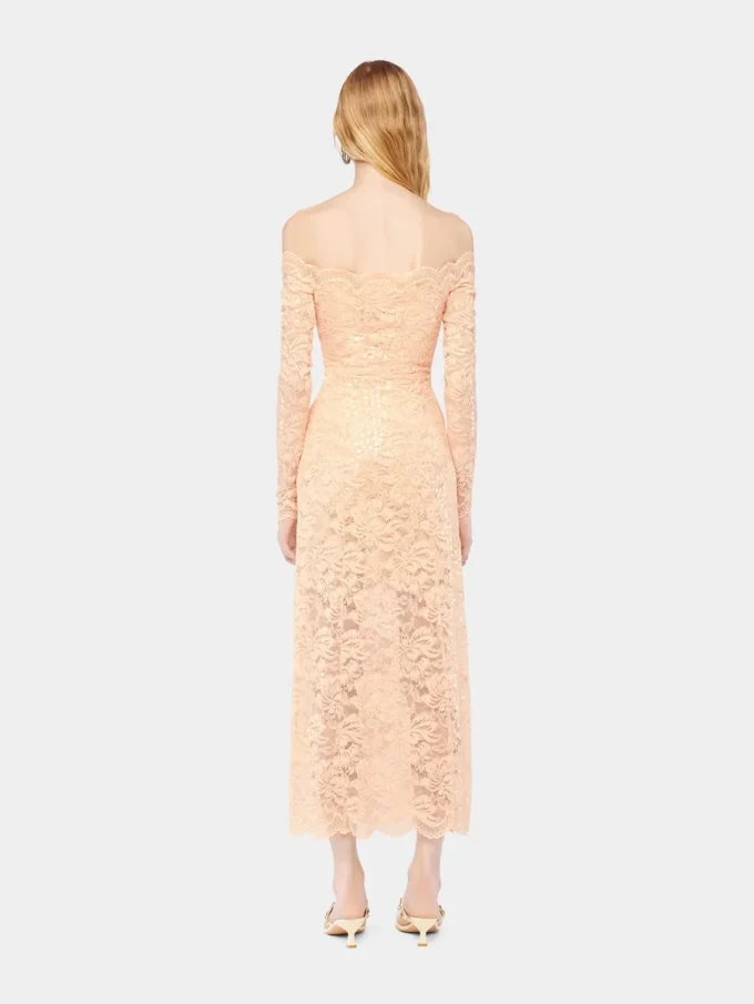 Rochie midi din dantelă cu broderii din paiete