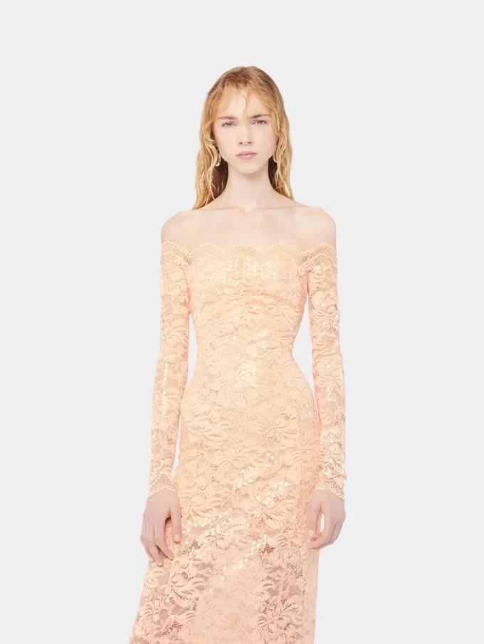 Rochie midi din dantelă cu broderii din paiete