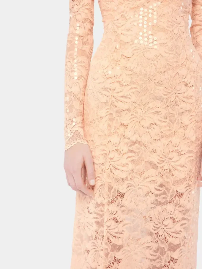 Rochie midi din dantelă cu broderii din paiete