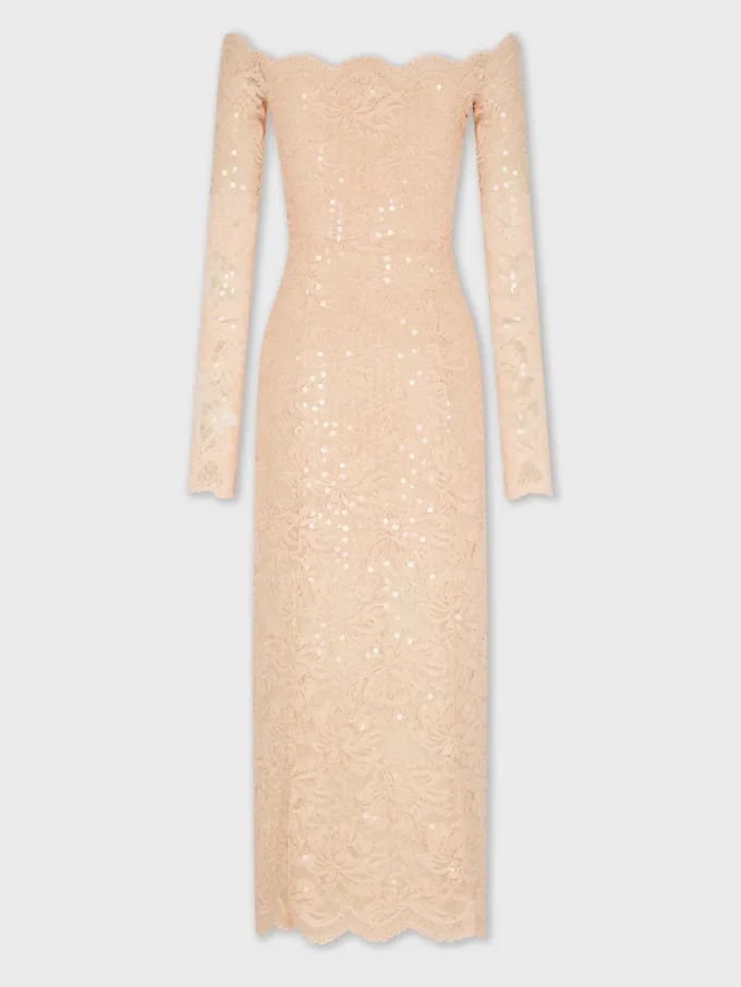 Rochie midi din dantelă cu broderii din paiete