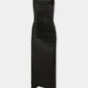 Rochie midi drapată din piele