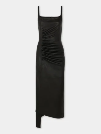 Rochie midi drapată din piele