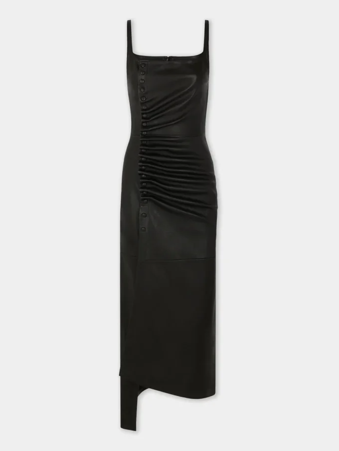 Rochie midi drapată din piele