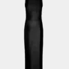 Rochie neagră fără mâneci, drapată, cu nasturi