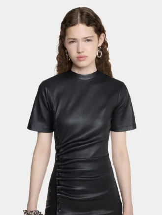Rochie scurtă din piele de miel