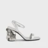 Sandale argintii cu tocuri disc Sparkle