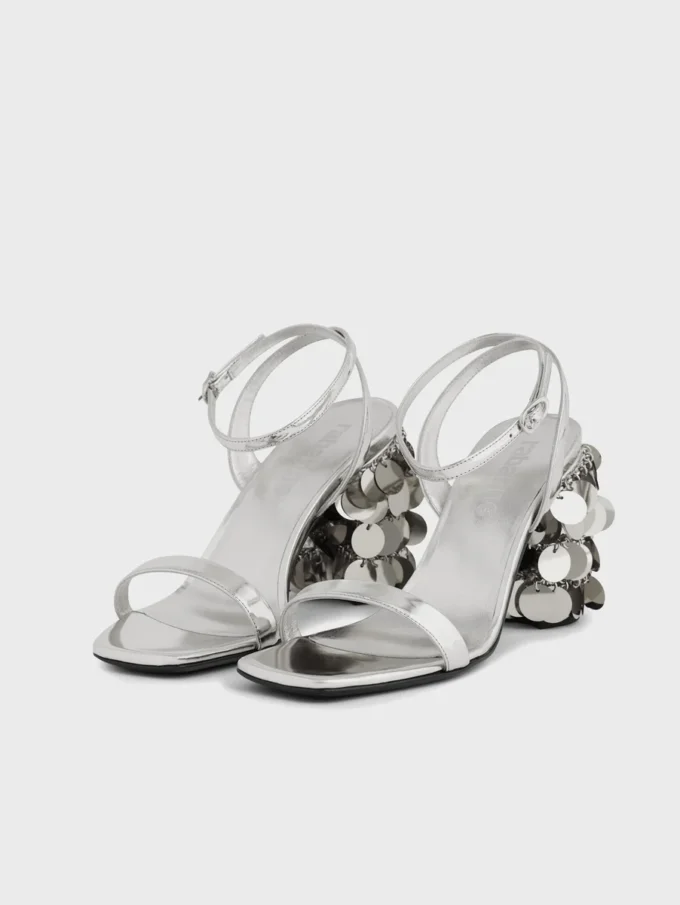 Sandale argintii cu tocuri disc Sparkle