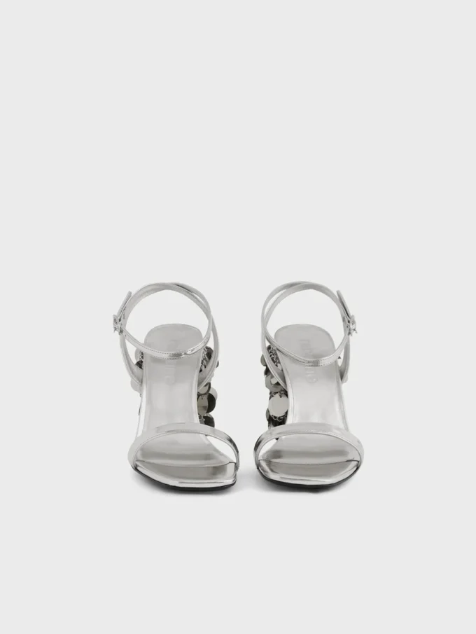 Sandale argintii cu tocuri disc Sparkle