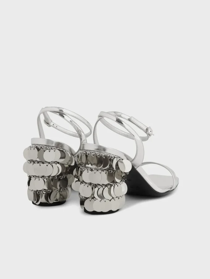 Sandale argintii cu tocuri disc Sparkle