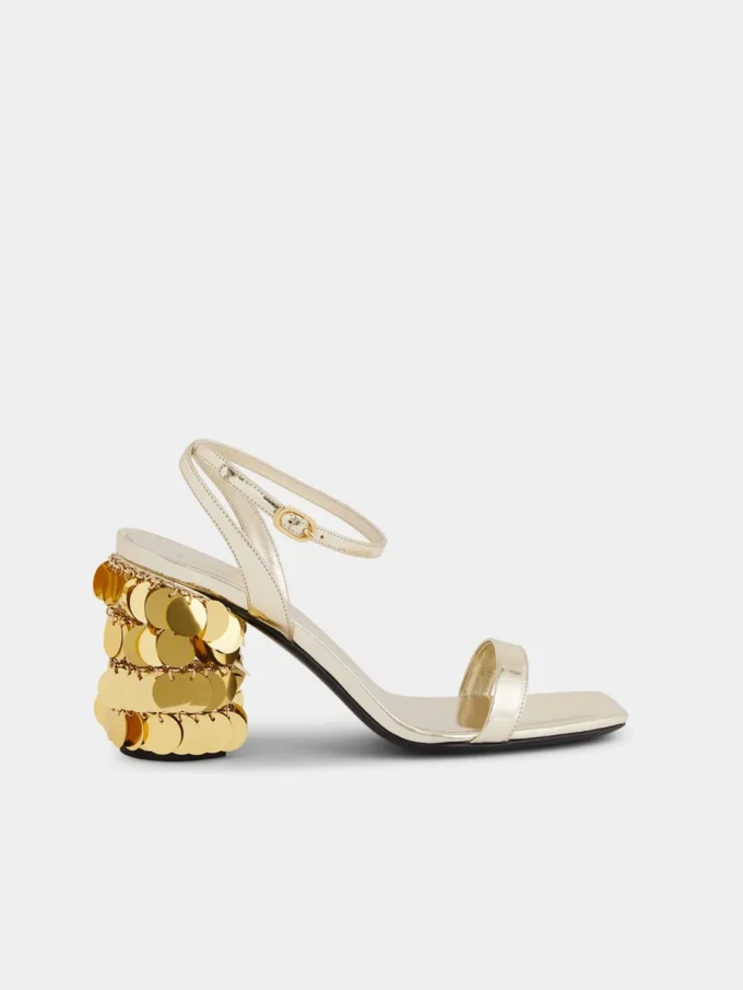 Sandale aurii cu tocuri disc Sparkle