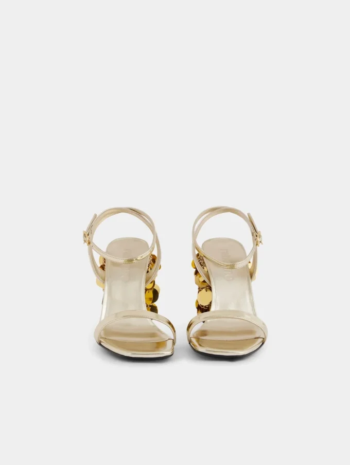 Sandale aurii cu tocuri disc Sparkle