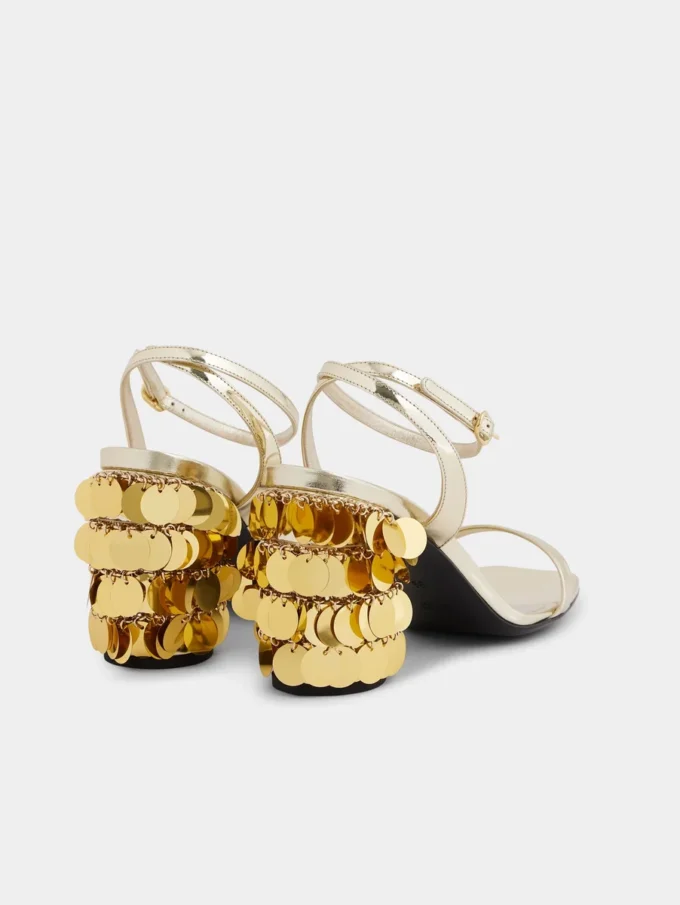 Sandale aurii cu tocuri disc Sparkle