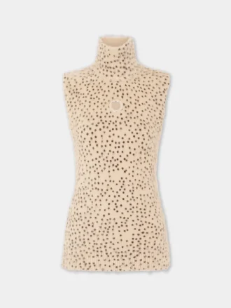 Top fără mâneci, cu guler înalt, din tricot periat