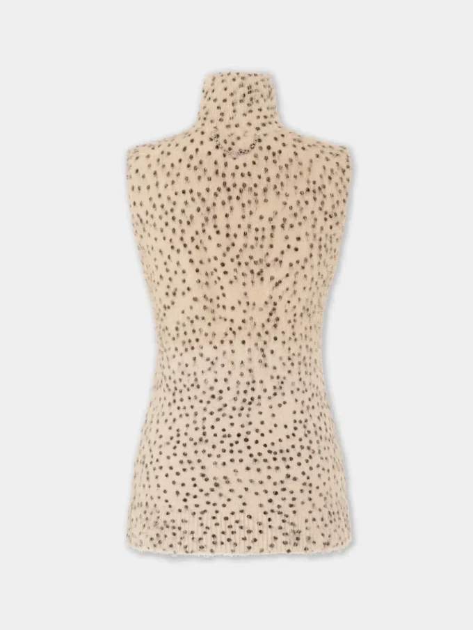 Top fără mâneci, cu guler înalt, din tricot periat